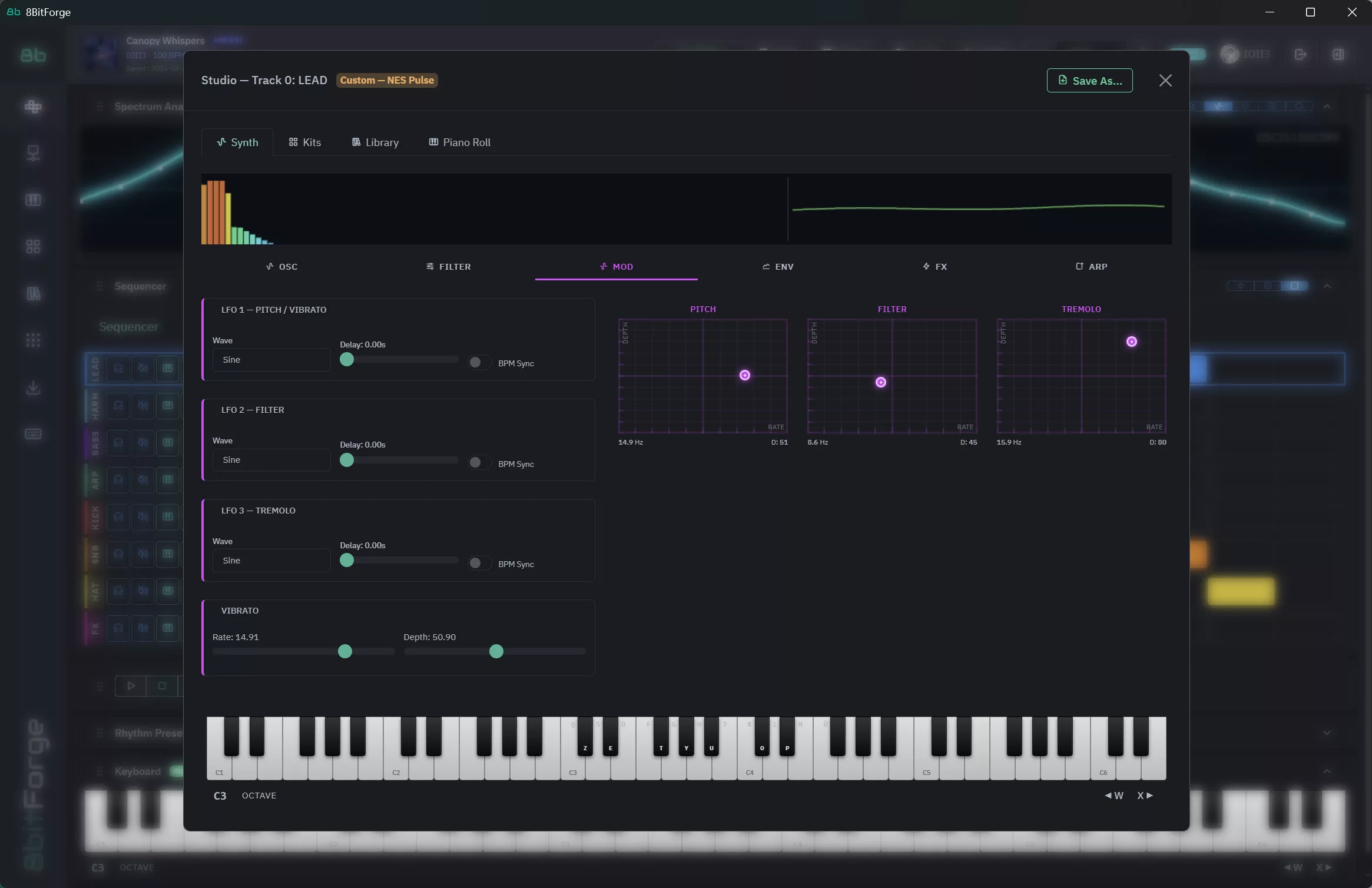 8BitForge Effects — distortion, chorus, delay, reverb, bitcrusher, and filters