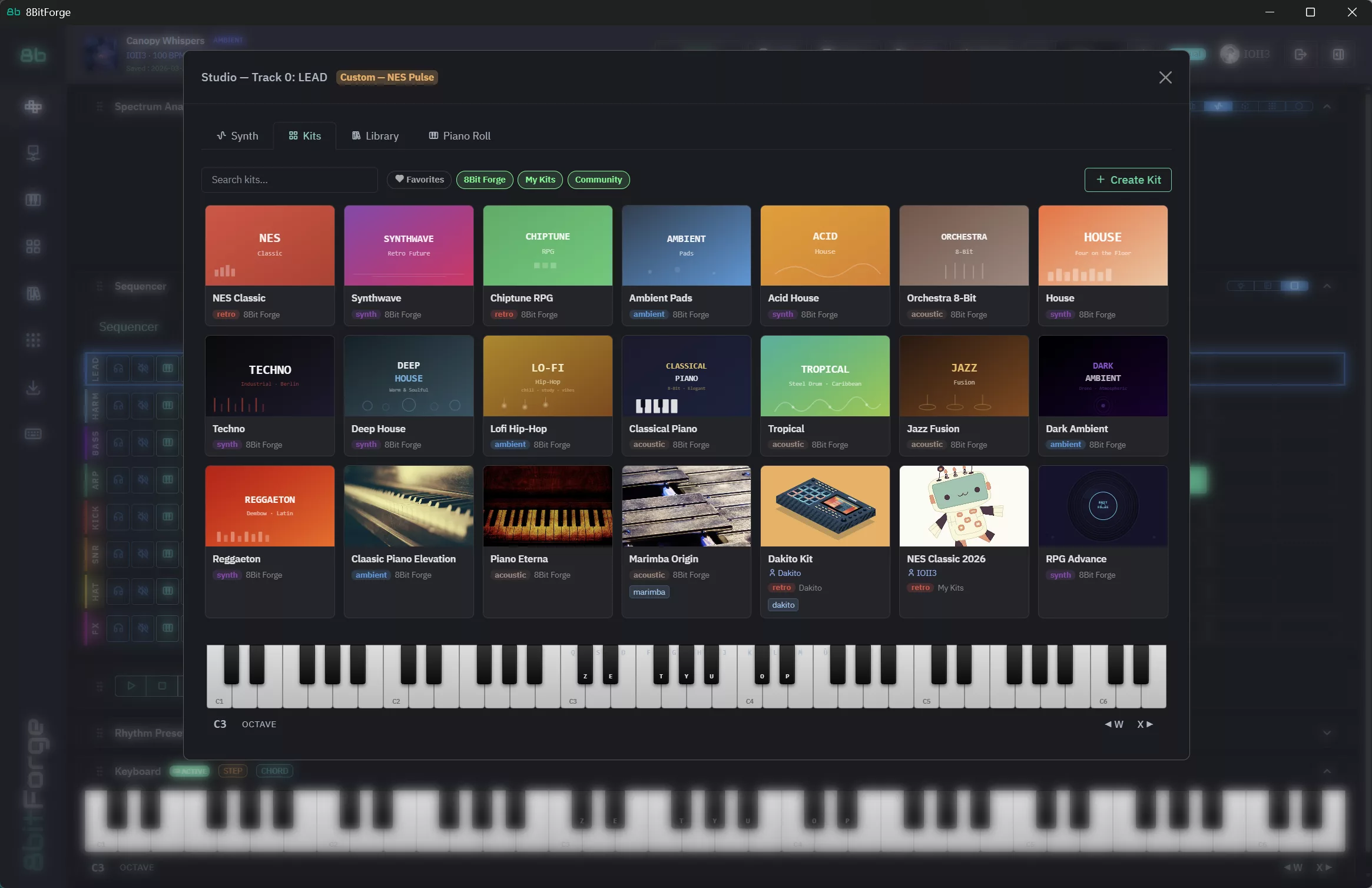 8BitForge Instrument Kits — NES, Synthwave, Chiptune RPG, and more preset kits
